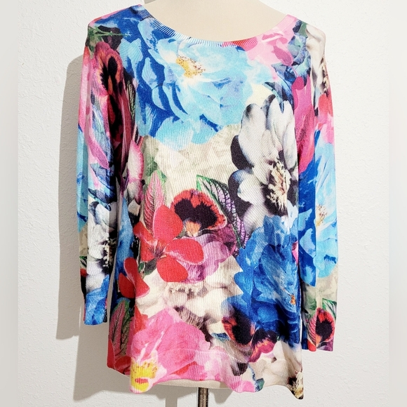 Talbots Sweaters - Talbots Colorful Floral 3/4 Sleeve Lightweight Sweater Womans Size XL Petite